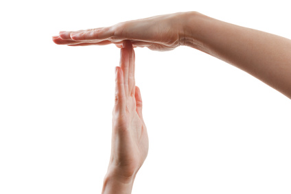 Pause or break time hand gesture, isolated on white background. Time out signal