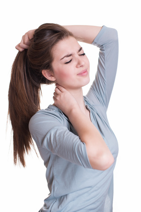 Young woman suffer from neck pain